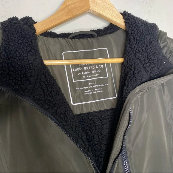 Lucky Brand Olive Green Fleece Lined Hooded Anorak Jacket Coat Women's Small - Picture 4 of 12